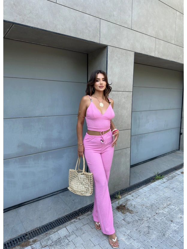 Pembe Bürümcük Pantolon Büstiyer Takım
