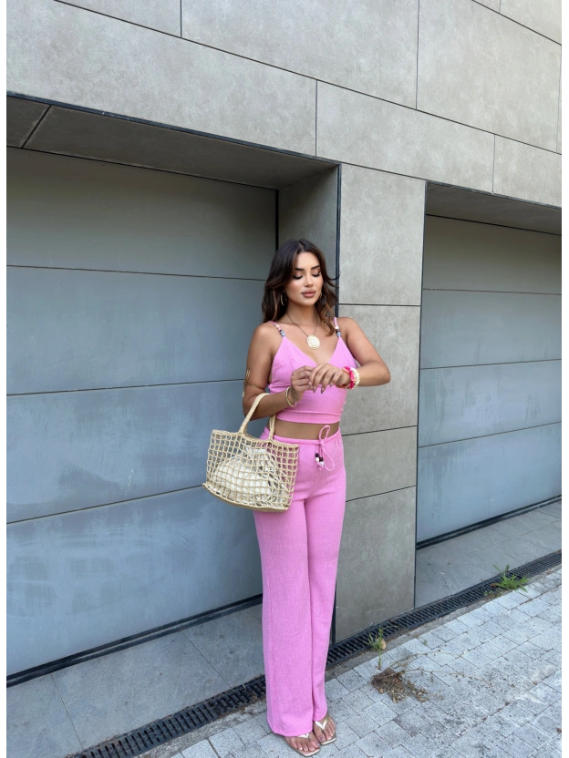 Pembe Bürümcük Pantolon Büstiyer Takım