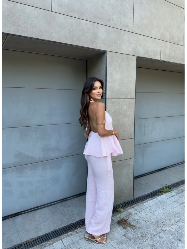 Pembe Boyundan Bağlamalı Müslin Takım