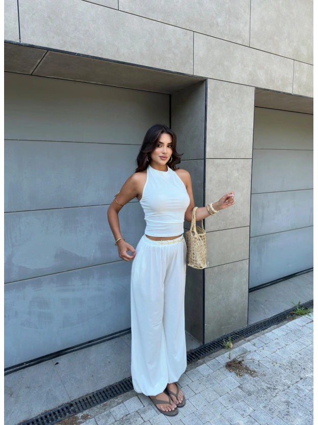 Beyaz Halter Yaka Şalvar Takım