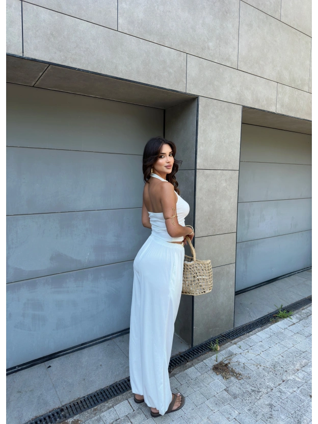 Beyaz Halter Yaka Şalvar Takım