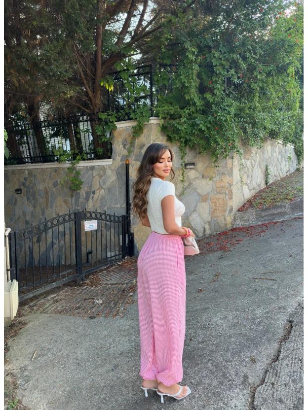 Pembe Mini Kareli Şalvar Pantolon