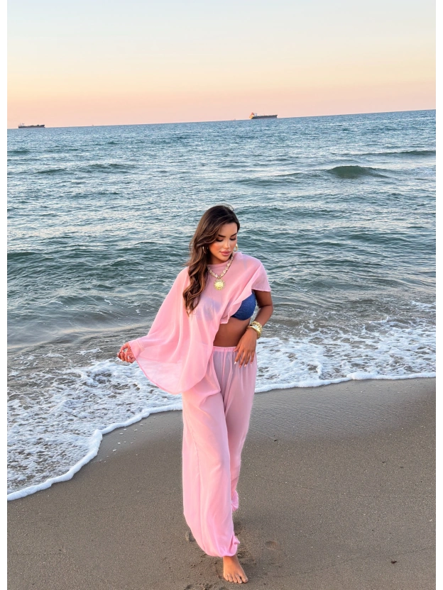 Pembe Şifon Pareo Takım