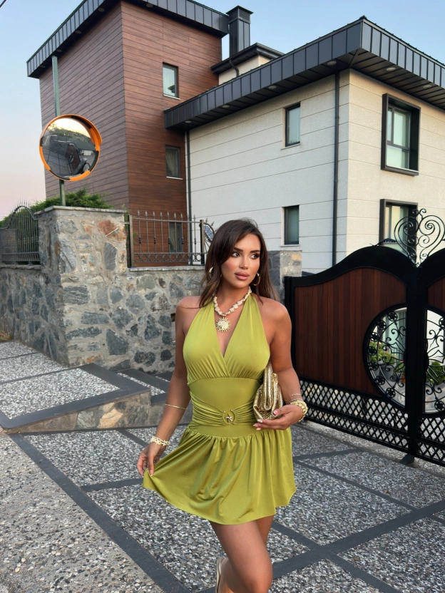 Yeşil Deniz Yıldızı Aksesuarlı Mini Elbise