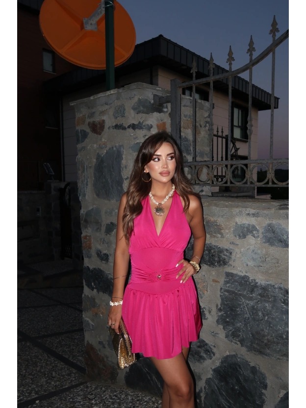 Pembe Deniz Yıldızı Aksesuarlı Mini Elbise