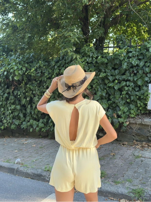 Sarı Bisiklet Yaka Şort Tulum