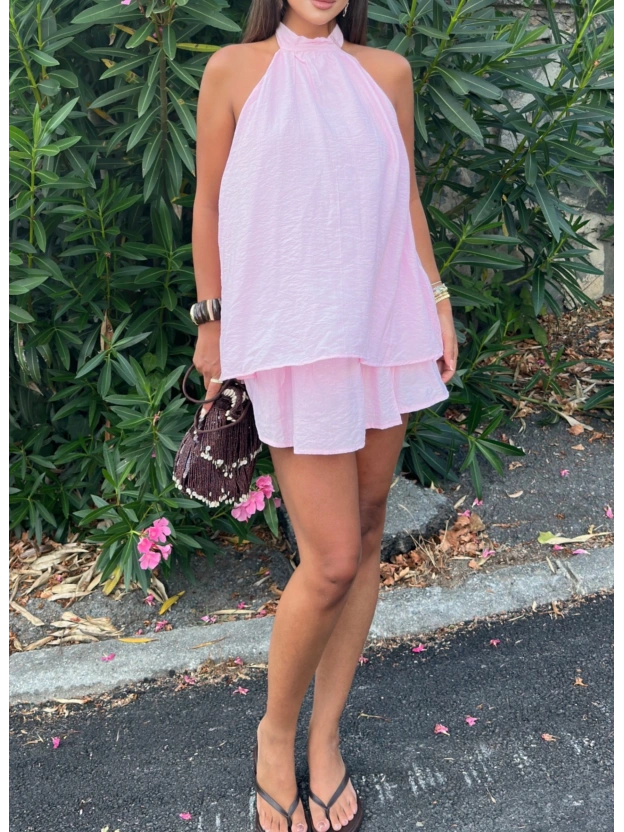 Pembe Halter Yaka Etek Takım