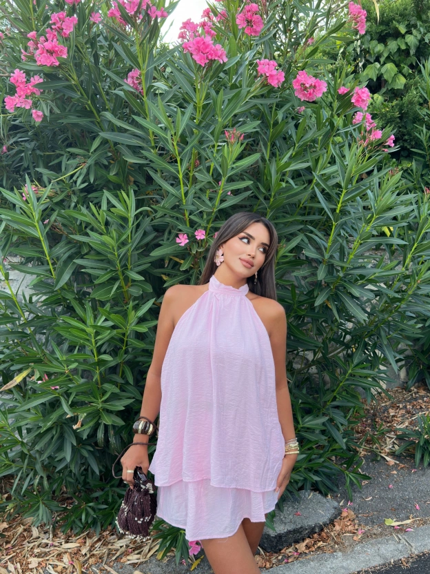 Pembe Halter Yaka Etek Takım