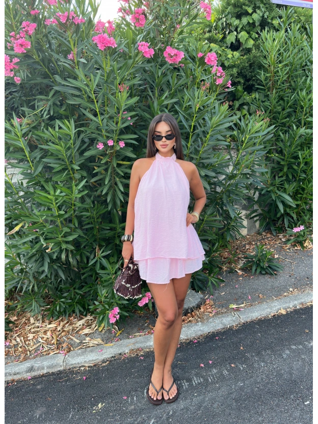 Pembe Halter Yaka Etek Takım