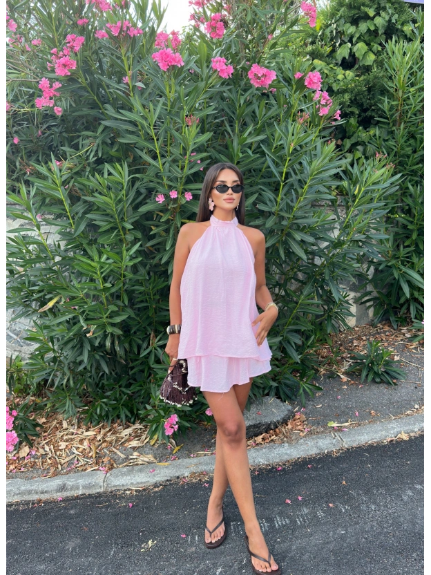 Pembe Halter Yaka Etek Takım