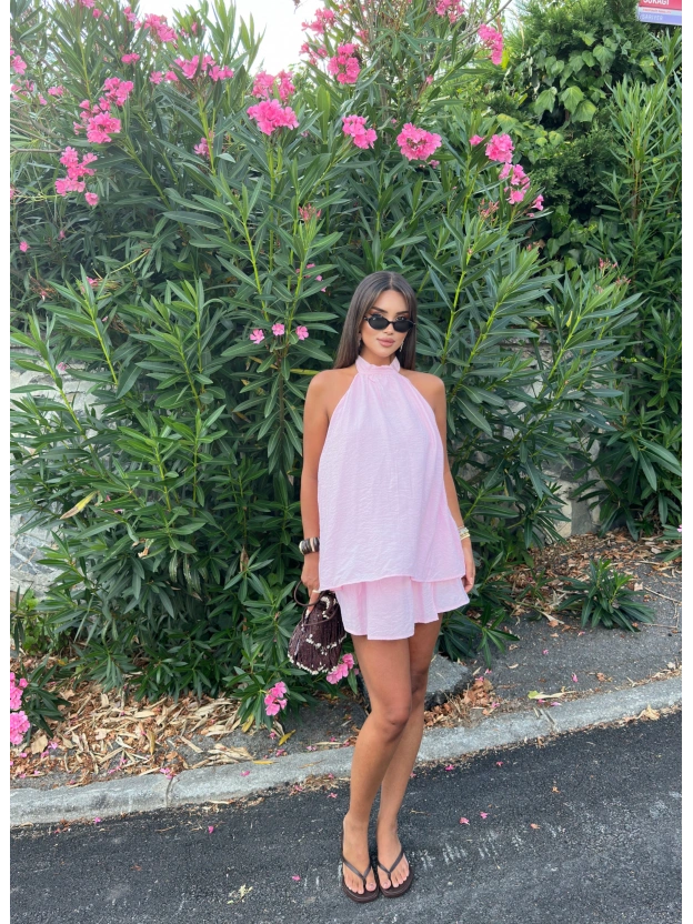 Pembe Halter Yaka Etek Takım