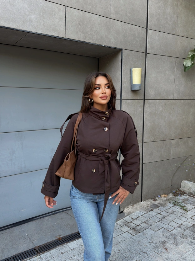 Kahverengi Dik Yaka Zra Trençkot