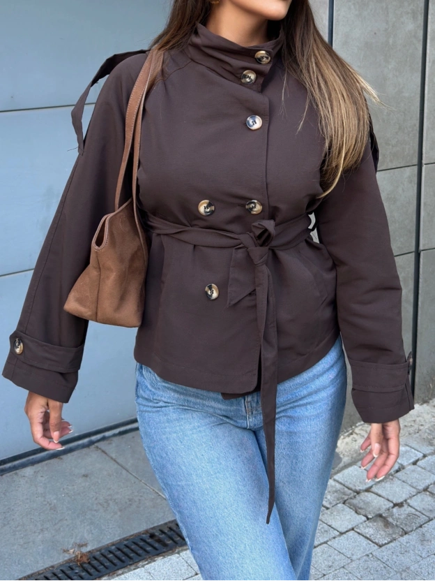 Kahverengi Dik Yaka Zra Trençkot