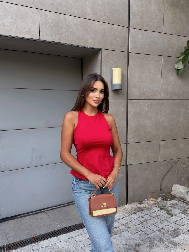 Kırmızı Halter Crop