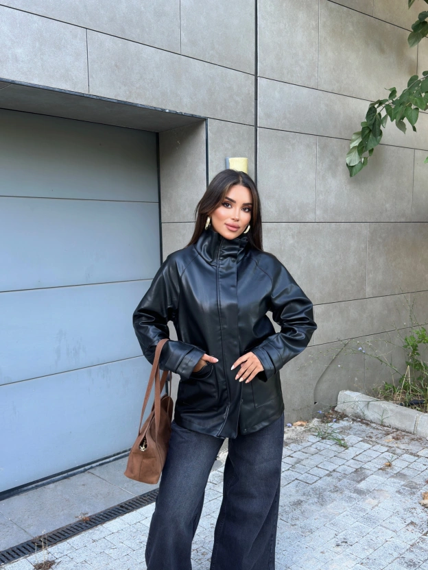 Siyah Oversize Basic Deri Ceket