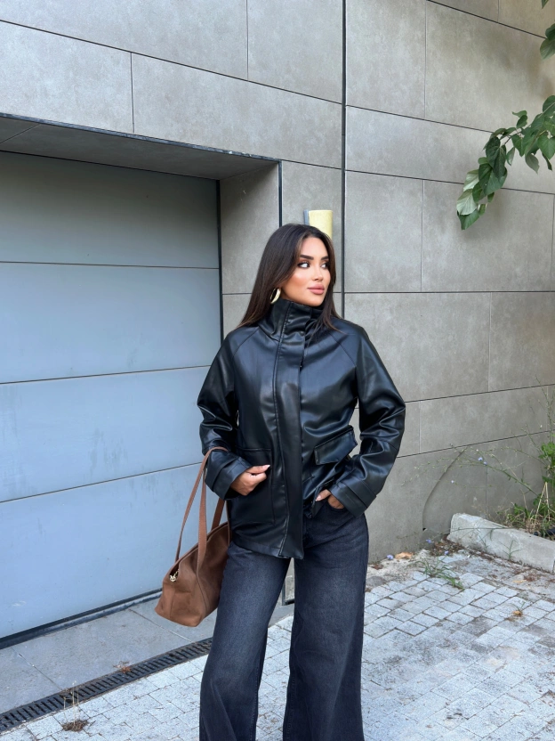Siyah Oversize Basic Deri Ceket