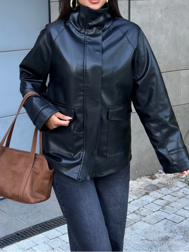 Siyah Oversize Basic Deri Ceket