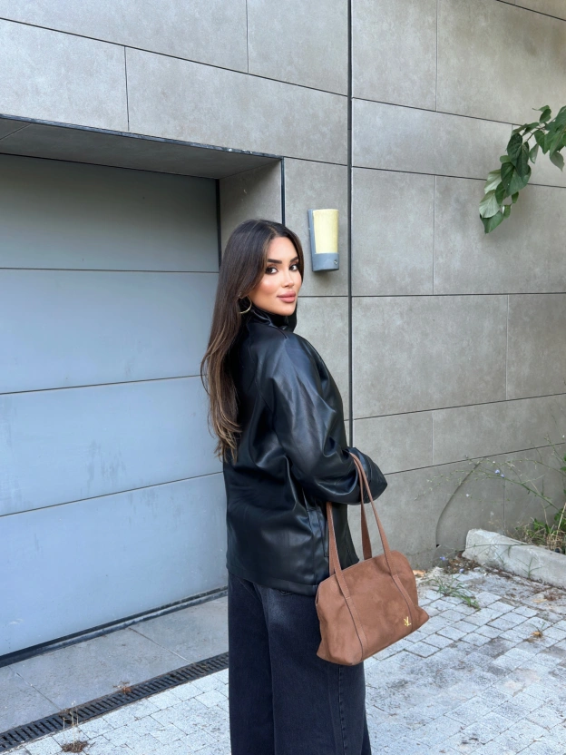 Siyah Oversize Basic Deri Ceket