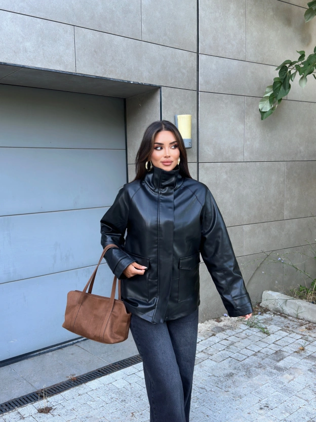 Siyah Oversize Basic Deri Ceket