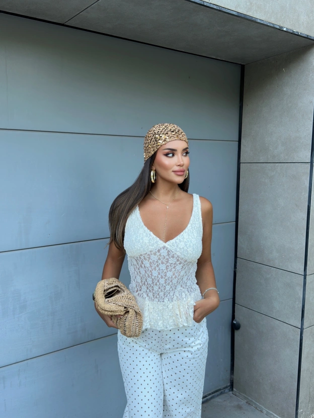 Sarı Fırfırlı Güpür Crop