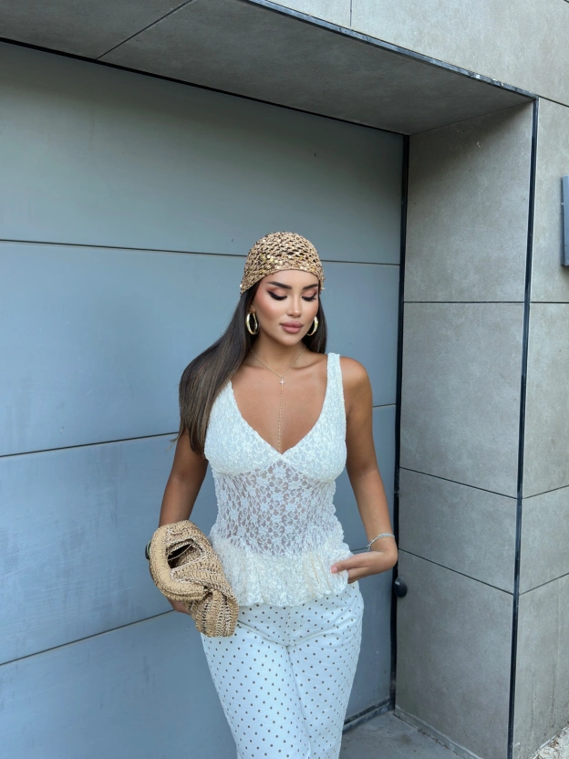 Sarı Fırfırlı Güpür Crop