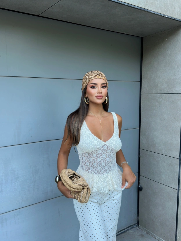 Sarı Fırfırlı Güpür Crop