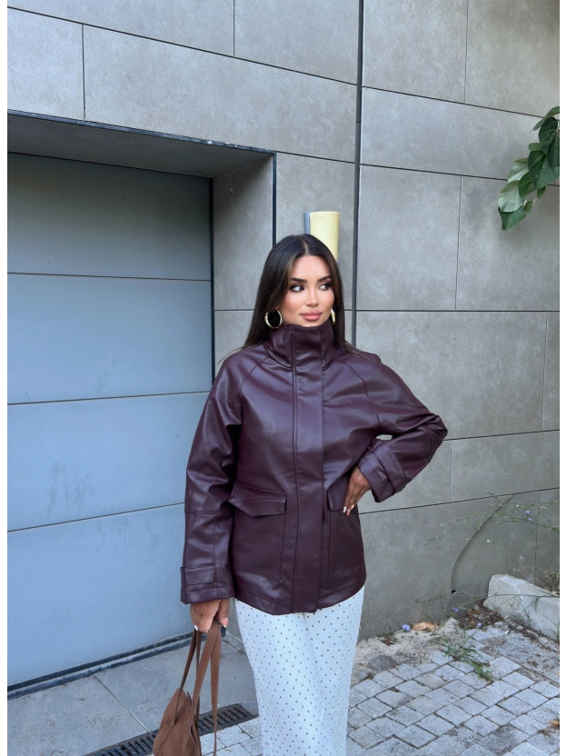 Bordo Oversize Basic Deri Ceket