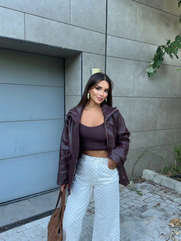 Bordo Oversize Basic Deri Ceket