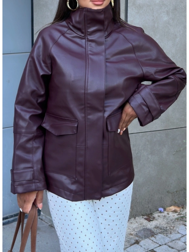 Bordo Oversize Basic Deri Ceket