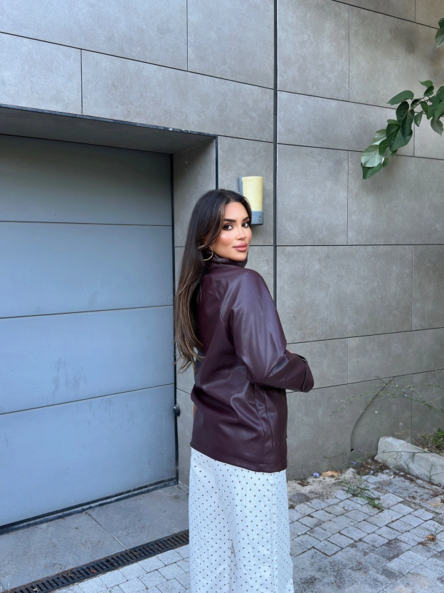 Bordo Oversize Basic Deri Ceket