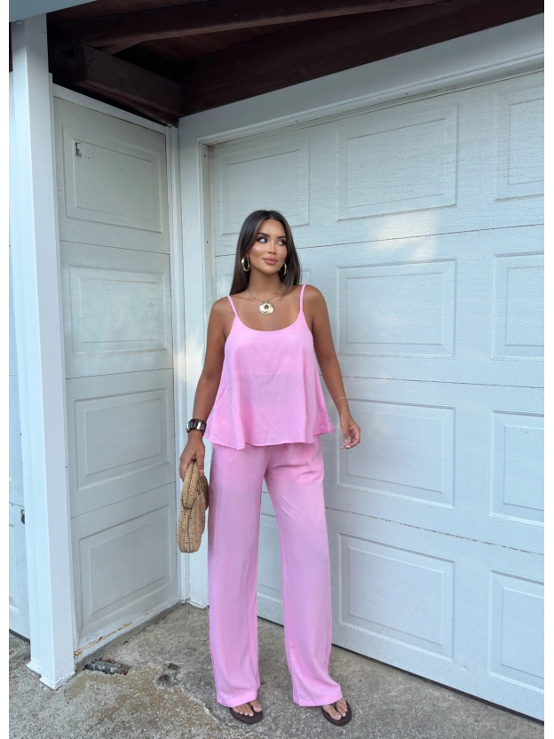 Pembe İpkyl Askılı Bluz Pantolon Takım