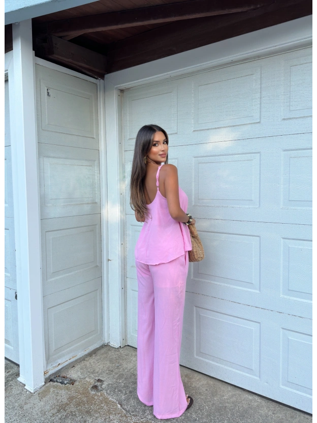 Pembe İpkyl Askılı Bluz Pantolon Takım