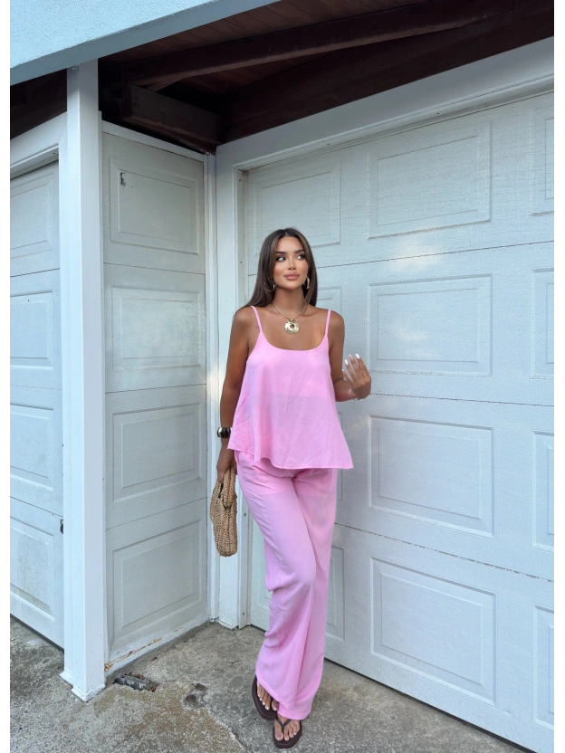 Pembe İpkyl Askılı Bluz Pantolon Takım