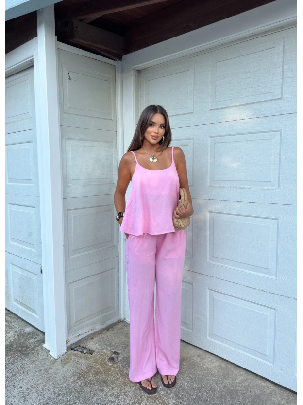 Pembe İpkyl Askılı Bluz Pantolon Takım
