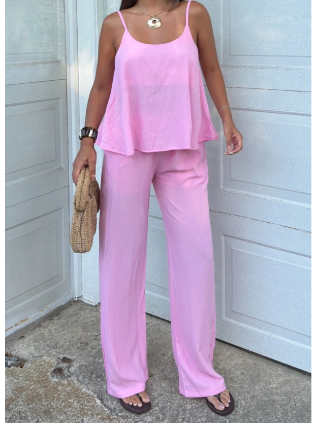Pembe İpkyl Askılı Bluz Pantolon Takım