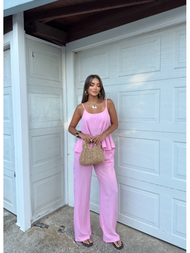 Pembe İpkyl Askılı Bluz Pantolon Takım