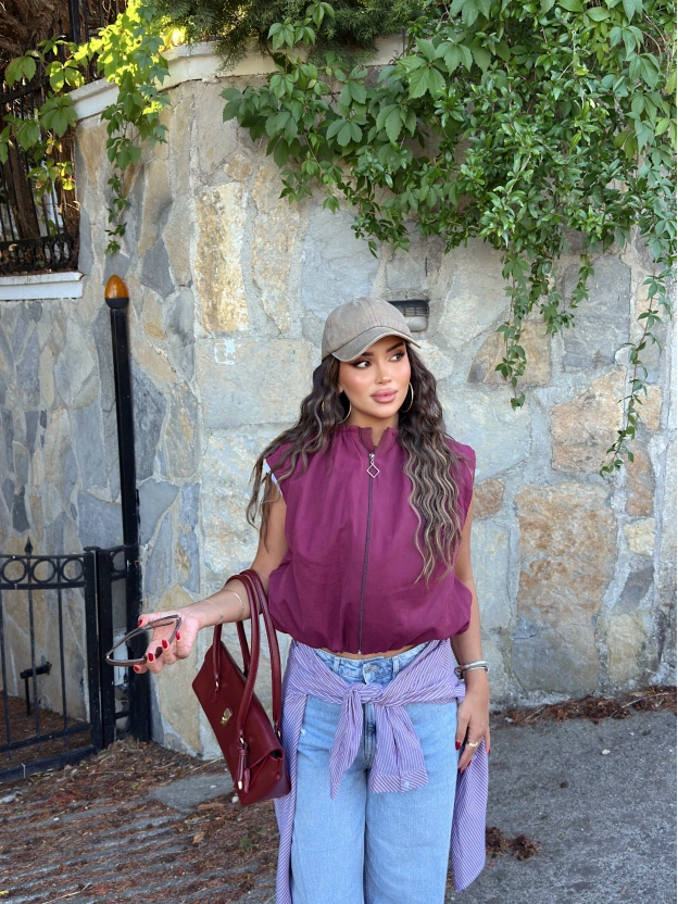 Bordo Trenç Crop Yelek