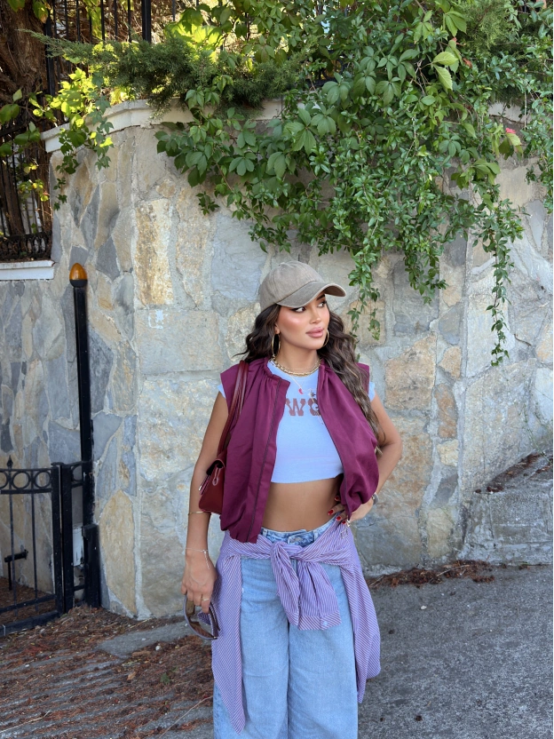 Bordo Trenç Crop Yelek