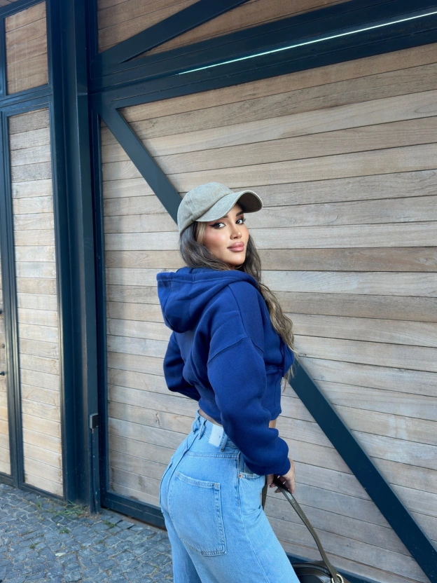 Lacivert Korse Crop Hırka