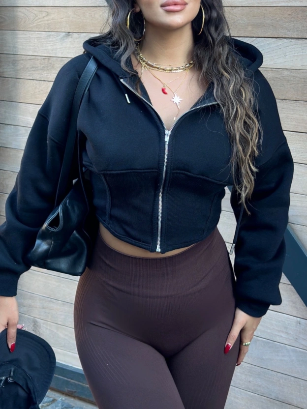Siyah Korse Crop Hırka