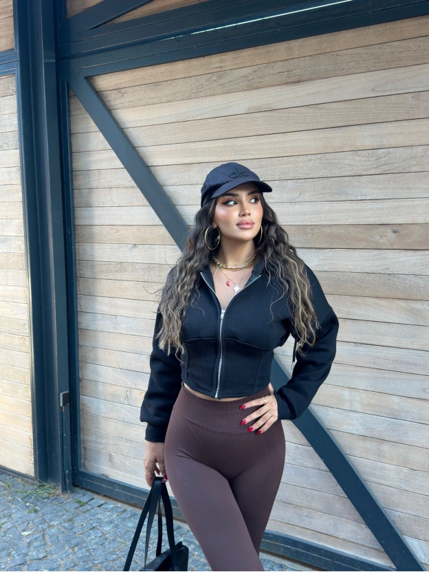 Siyah Korse Crop Hırka