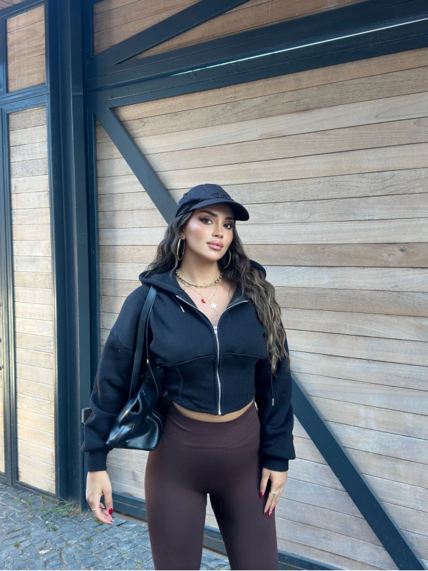 Siyah Korse Crop Hırka