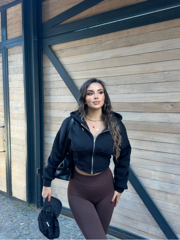 Siyah Korse Crop Hırka