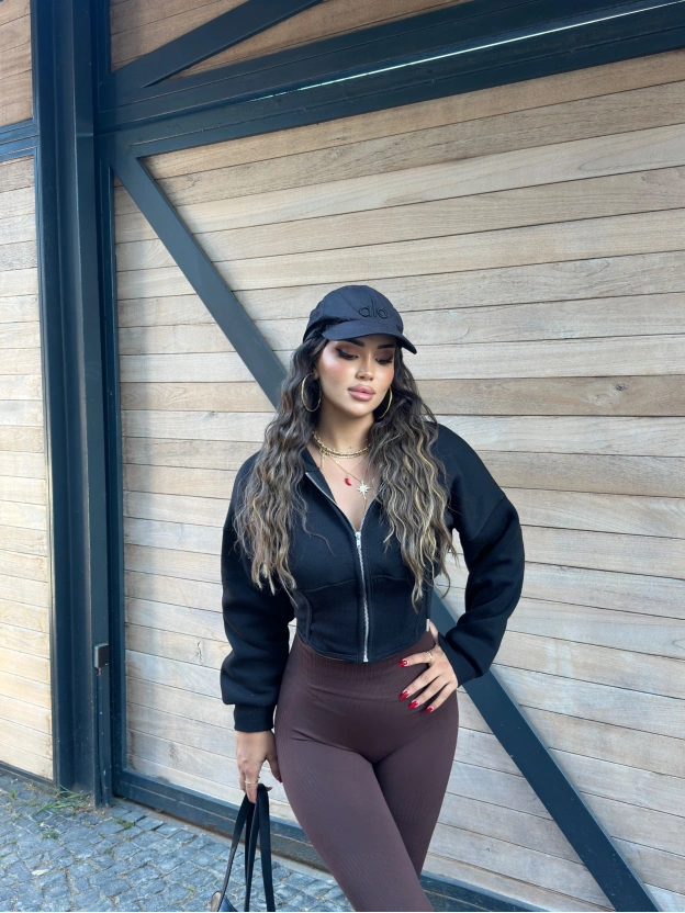 Siyah Korse Crop Hırka