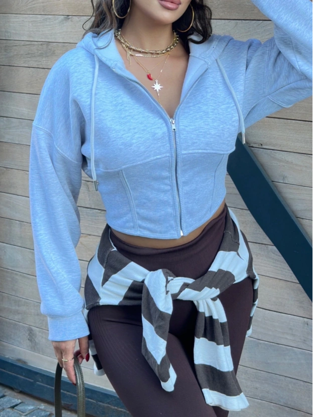Gri Korse Crop Hırka