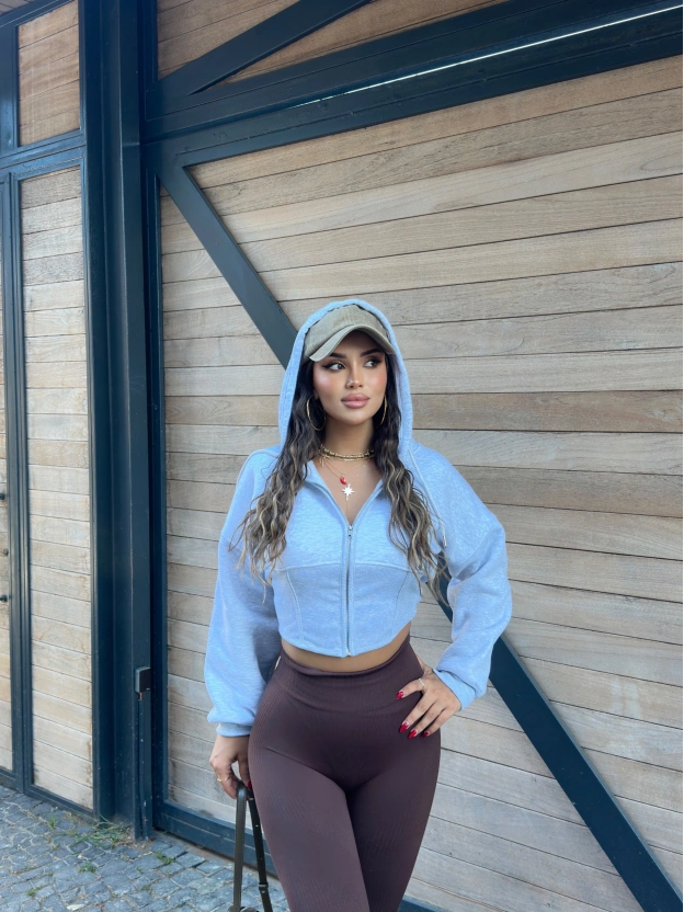 Gri Korse Crop Hırka