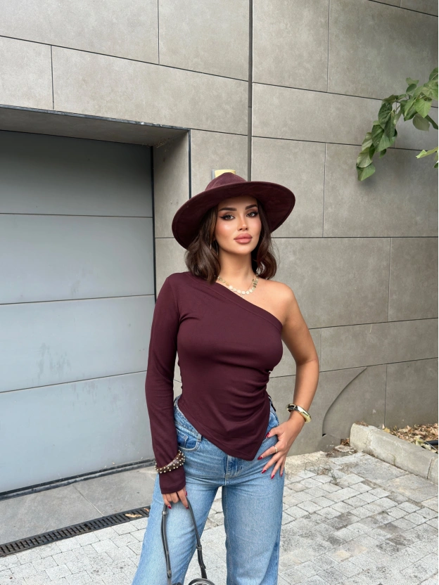 BordoTek Omuz Asimetrik Modal Crop