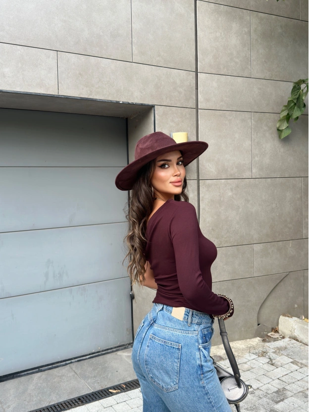 BordoTek Omuz Asimetrik Modal Crop