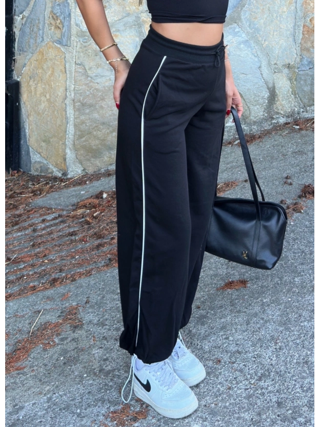 Siyah Şeritli Barrel Fit Eşofman Altı