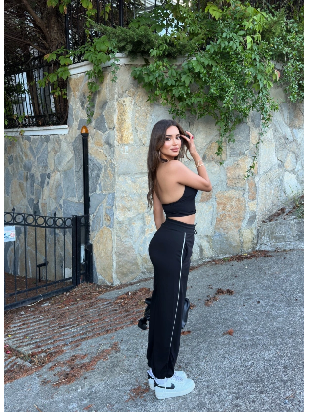 Siyah Şeritli Barrel Fit Eşofman Altı